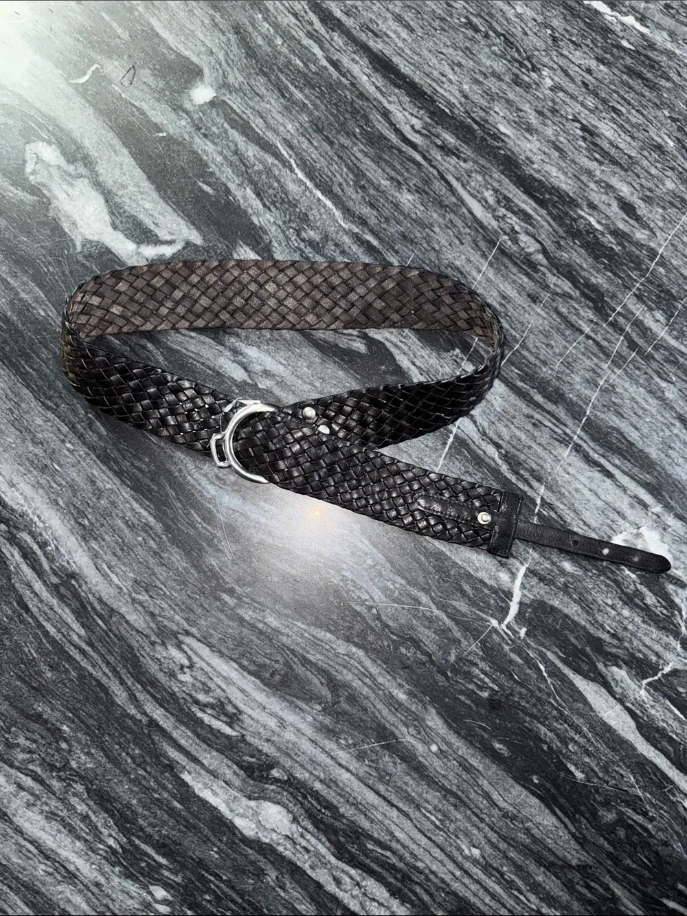 Talbots Black Woven Leather Belt with Silver-Tone Rings.MESSAGE BEFORE BUYING‼️